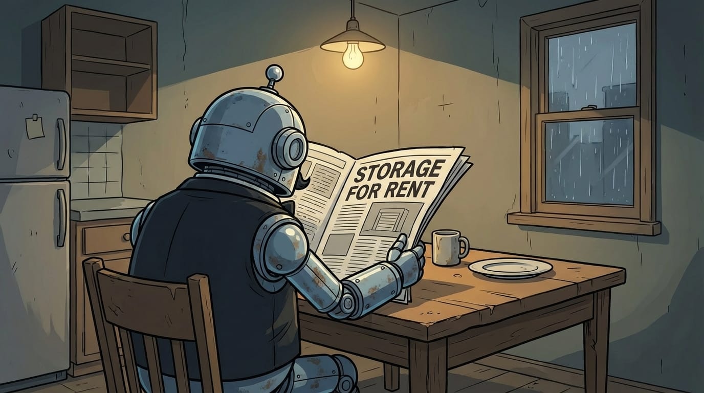 Jean in his tiny warehouse